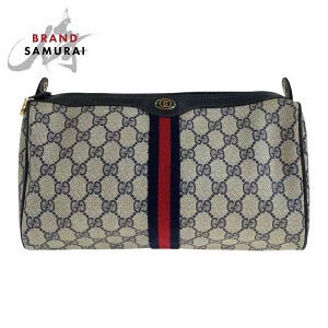 Gucci Sherry Clutch Bag Gray Navy Blue GG Supreme Canvas